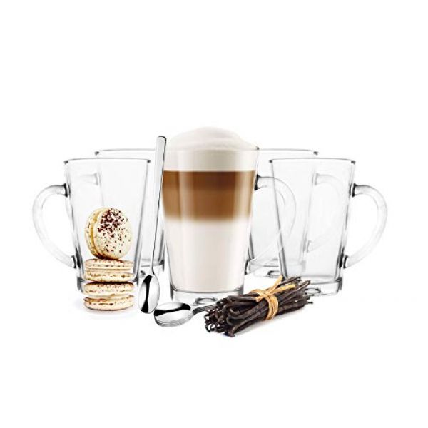 Latte Macchiato Gläser mit Henkel und Edelstahllöffeln 6 tlg