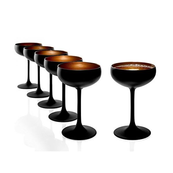 6 Stölzle Lausitz Sektschalen in Schwarz und Bronze