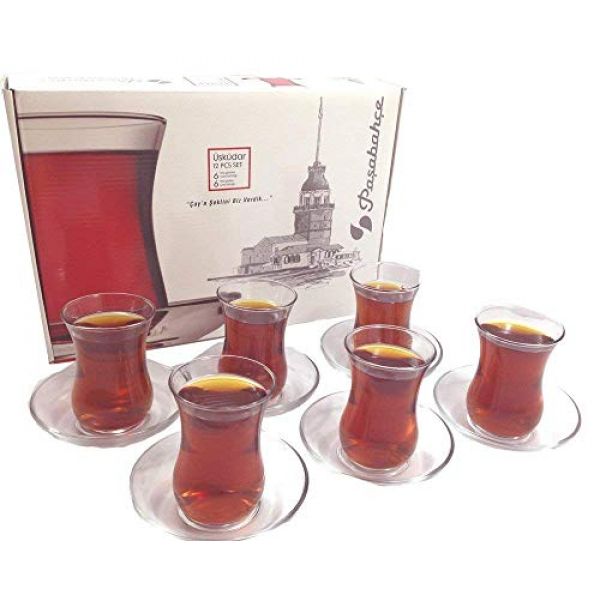6 türkische Teegläser mit Untertassen von Pasabahce
