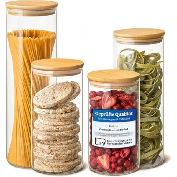 4 Praknu Vorratsgläser aus Borosilikatglas