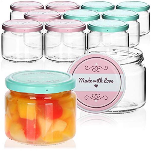 12 COM-FOUR® Marmeladengläser mit verschiedenen Deckeldesigns