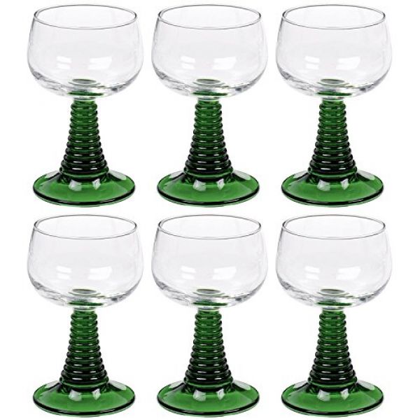 6 Weinrömer-Gläser mit grünem Fuß von Arcoroc