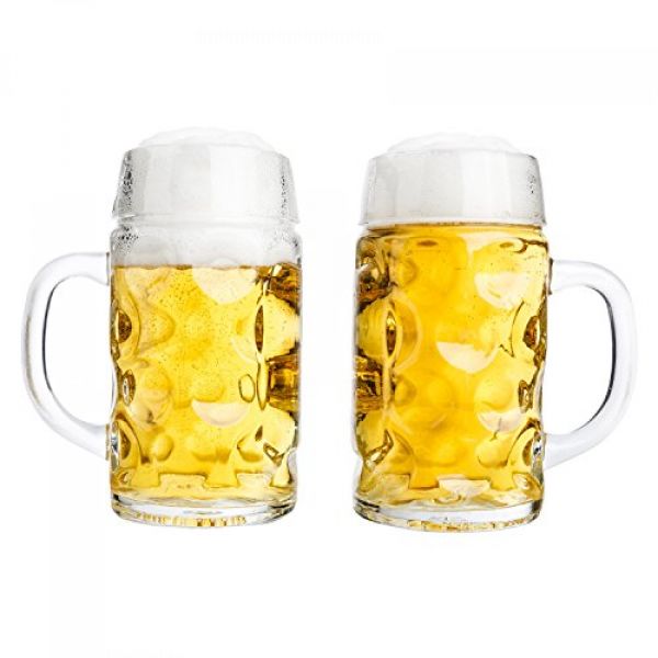 2 Bierkrüge mit Henkel und Schild von Van Well