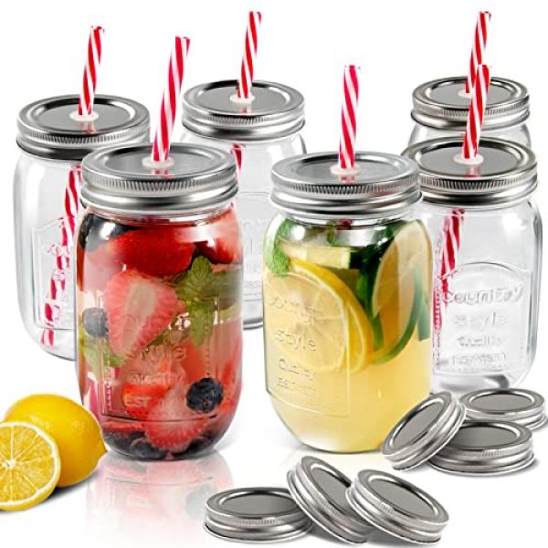 MASTERTOP Trinkglas mit Strohhalm und Deckel