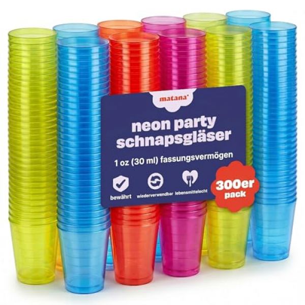 300 matana Schnapsgläser aus Plastik in Neonfarben