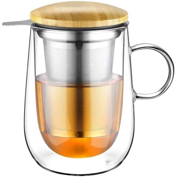 Doppelwandige Teetasse mit Metallsieb von Glastal